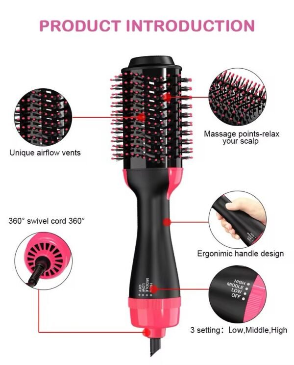 Cepillo de aire caliente para cabello seco, liso o rizado